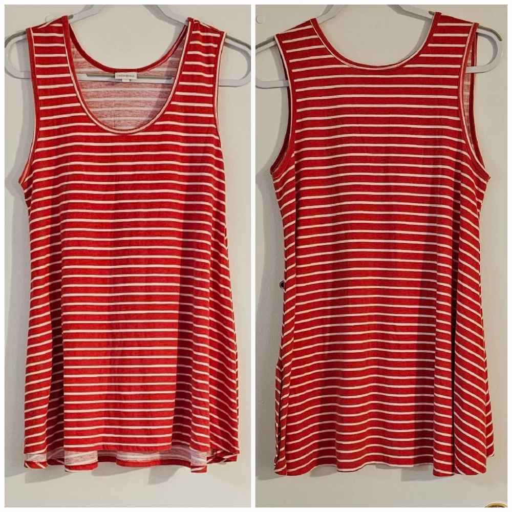 LuLaRoe S Red & White Striped Perfect T Tank Top - Picture 2 of 16